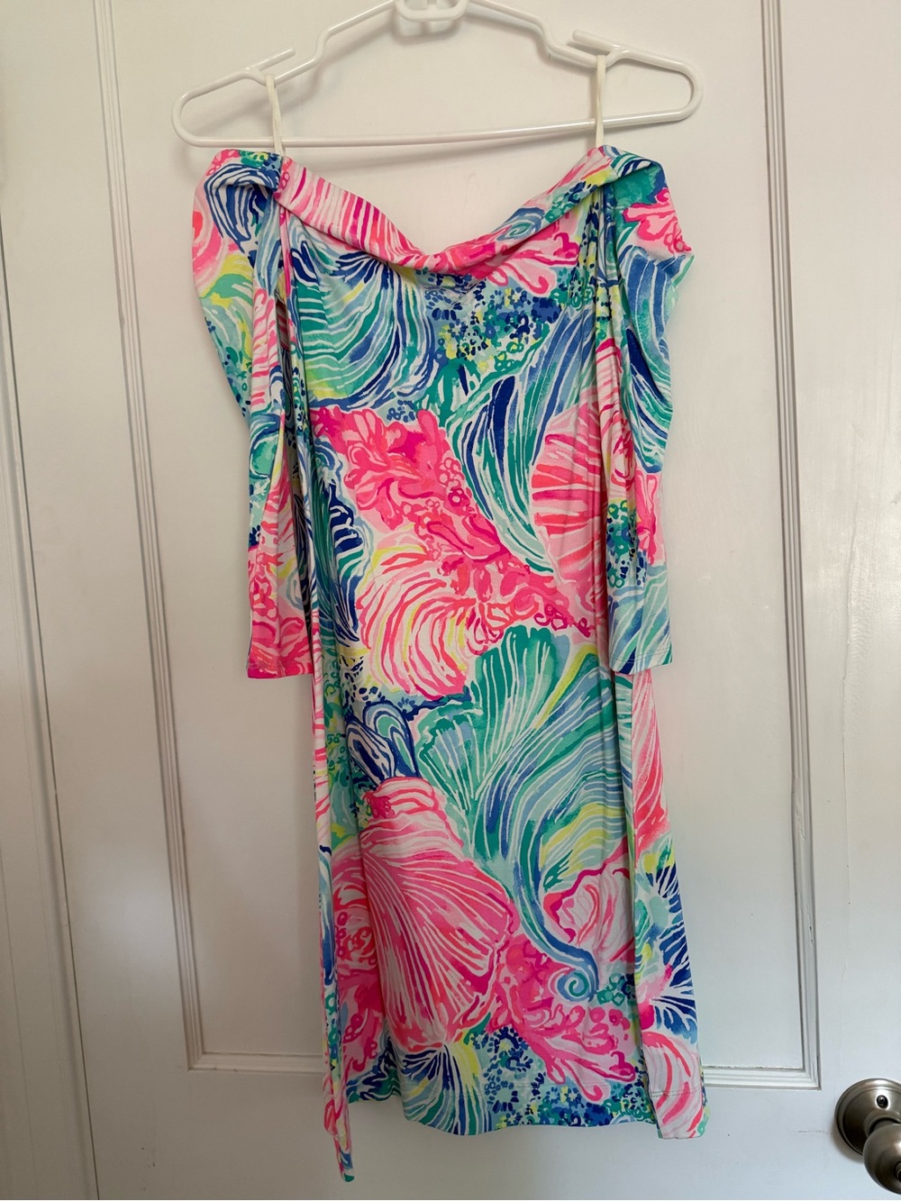 Lilly Pulitzer Off-Shoulder Mini Dress in Pink, Blue & Green